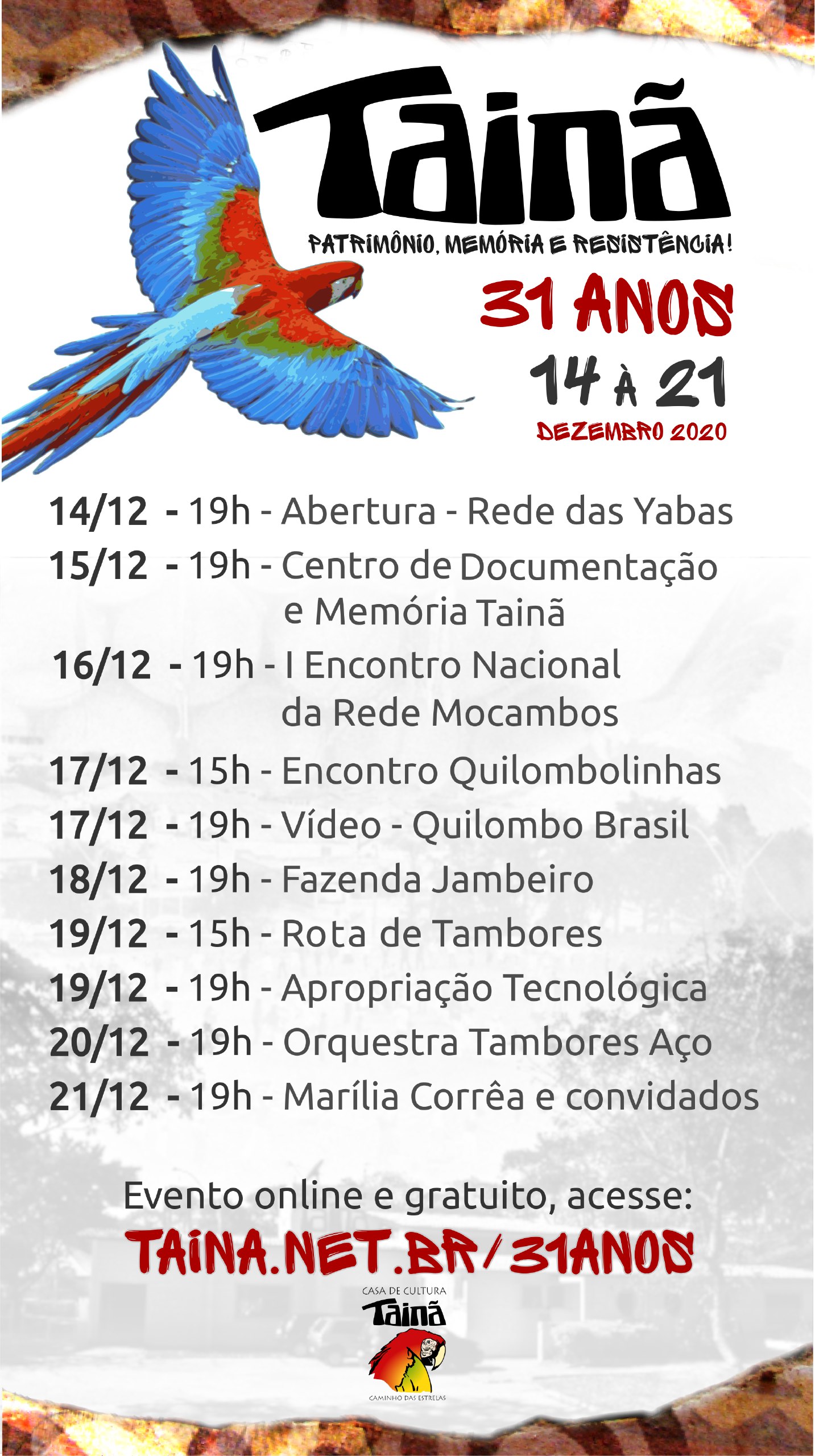 Flyer 31 anos da Tainã